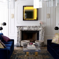 Lilac marble fireplace by Fawngalli Interiors