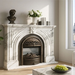 Luxury Hand-Carved Volakas Marble Fireplace Surround