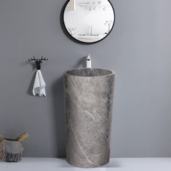 Marble Sanitaryware Pedestal Basin with Faucet and Mirror