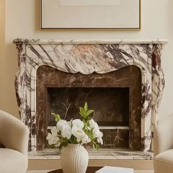Marble fireplace mantel Calacatta Viola curvy Rococo style