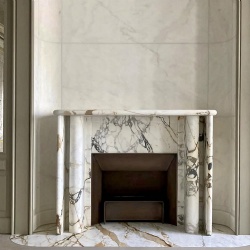 Master bedroom marble fireplace mantel