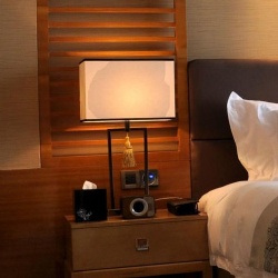 Matte Black Metal Nightstand Lamp in Ramada Hotel