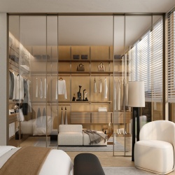 Minimal Framed and Multislide Glass Wall for Walkin Closetroom