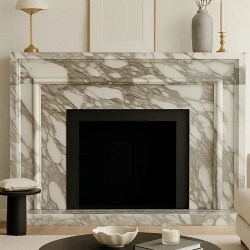 Modern and Sleek Style Stone Fireplace Mantel in Marble Arabescato