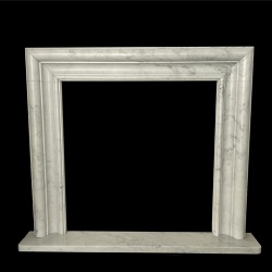 Modern bolection style fireplace mantel surround by marble Bianco Carrara