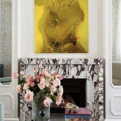 Modern residence fireplace surround in Abrabescato Viola