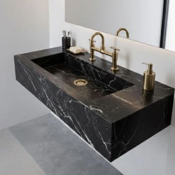 Nero Marquina marble wall mounted sink luxury bathroom vanity