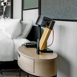 Nightstand Table Lamp with Oak Wood Body