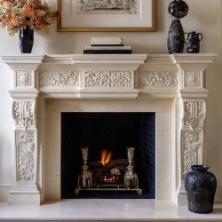 Ornate Limestone Carved Mantle with Museum-Quality Classical Details