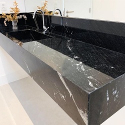 Polished Black Granite Countertop Slab with Vein