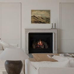 Provincial fireplace surround in grey sandstone