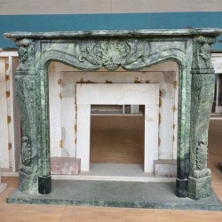 Rare Hand Carved Green Marble Fireplace Mantle With Shell And Foliate Motif