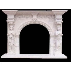 Romanesque white marble fireplace mantle surround