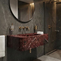 Rosso Levanto marble sink fluted basin custom size