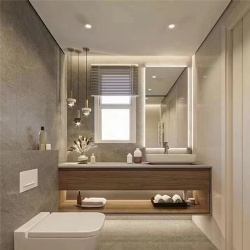 Sleek Bathroom Vanities with Above Counter Ceramic Lavatory Sink