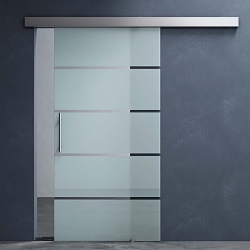 Sliding barn door with frosted glass panel