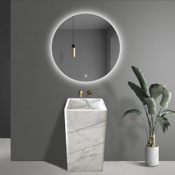Square White Marble Lavatory Sanitaryware with Lighted Mirror