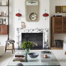 Townhouse sleek marble fireplace surround