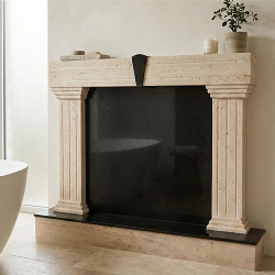 Travertine Fireplace to Match Travertine Bathroom Tiles