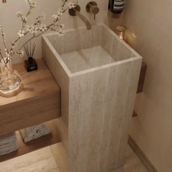 Travertine pedestal sink square honed custom handmade bathroom sink