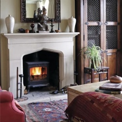 Tudor style marble fireplace mantel