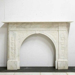 Victorian Carved Statuary Marble Arched Chimneypiece