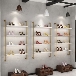Wall mounted shoe shelves with metal frame and wood panel