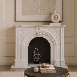 White Bianco Carrara Marble Fireplace for sale with Arch design