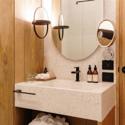 White Terrazzo Vanity Top for Boutique Hotel Bathroom