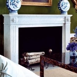 White marble fireplace mantel in apartment