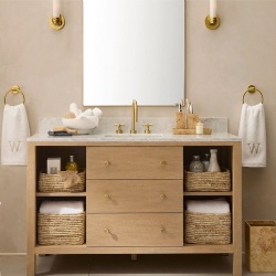 Wood base bathroom vanity with carrara marble top