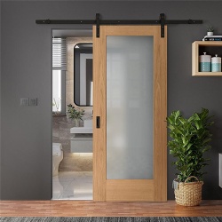 Wooden Barn Door with Frosted Glass Panel