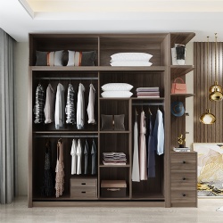 Wooden wardrobe with drawer unit hanging rail and shelves