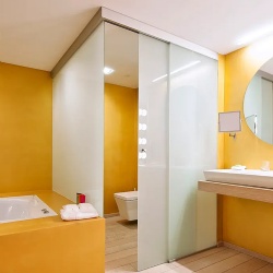 bathroom toilet separation with frosted glass for privacy