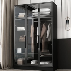 bedroom wardrobe with lighting closet storage cabinet hanging rod and glass door