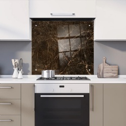 kitchen glass splashback with printed dark marble texture
