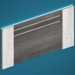 laminate wood headboard with stripe detail