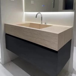 luxury beige travertine floor standing sink for resort bathrooms
