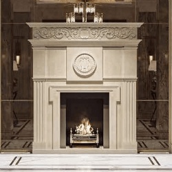 marble fireplace mantel and feature wall in hotel entryhall