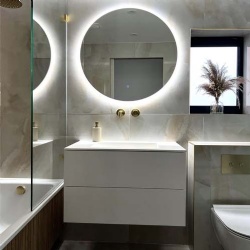 modern floating bathroom vanity with drawers