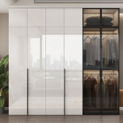 sleek style wardrobe with painted wood door and clear glass door